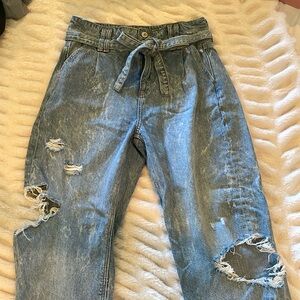 American Eagle paper bag waist acid washed jeans